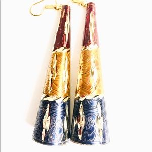 Handmade metal ethnic boho dangle hook earrings